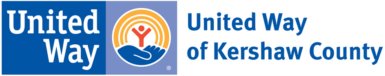 United Way Logo is a blue rectangle with a hand in the right corner holding a raised "Y" with a dot, surrounded by raised yellow semicircles. The hand represents support, and the yellow semicircles represent the sun, conveying a message of hope and assistance.