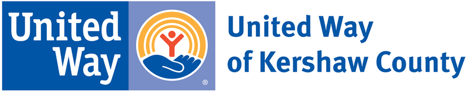 United Way Logo is a blue rectangle with a hand in the right corner holding a raised "Y" with a dot, surrounded by raised yellow semicircles. The hand represents support, and the yellow semicircles represent the sun, conveying a message of hope and assistance.